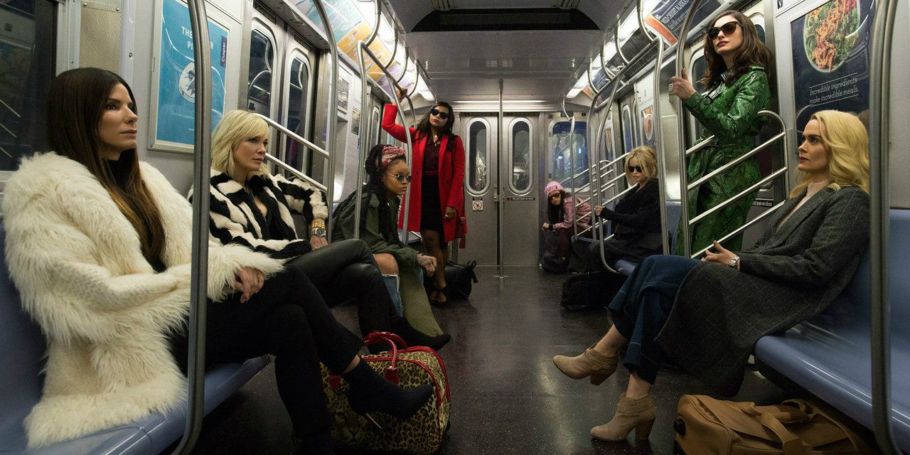 The cast of Ocean's 8 together on a subway car