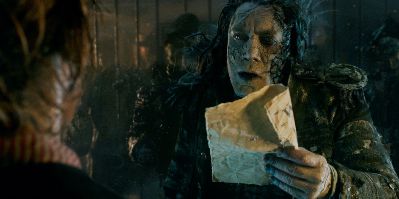 Captain Salazar holds a piece of paper in Dead Men Tell No Tales
