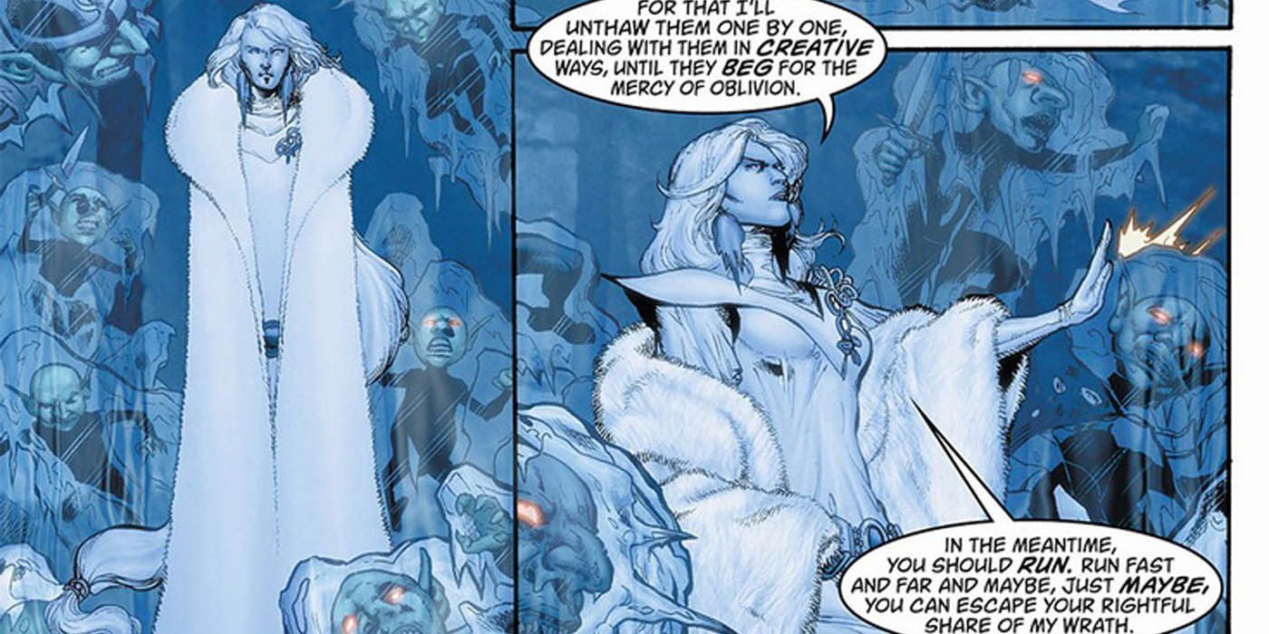 Snow Queen Lumi freezing goblins in Fables