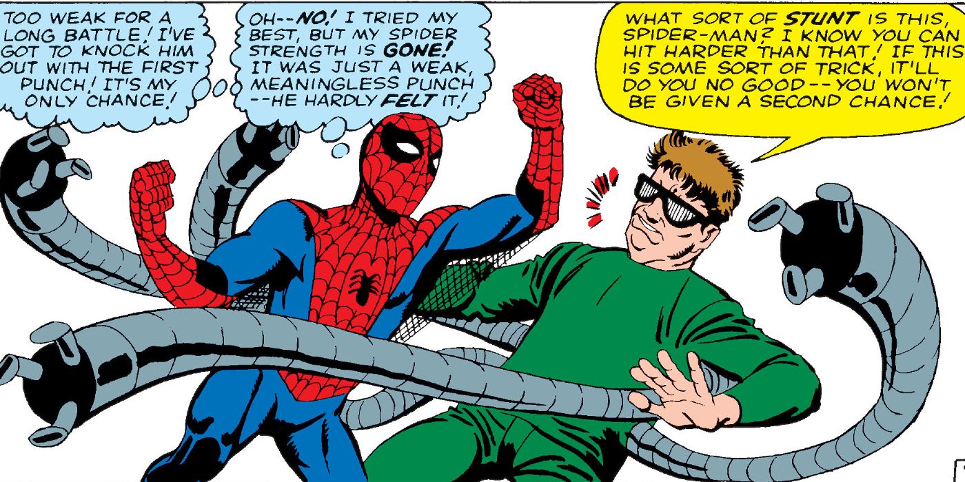 A weakened Spider-Man takes on Doctor Octopus in Amazing Spider-Man #12