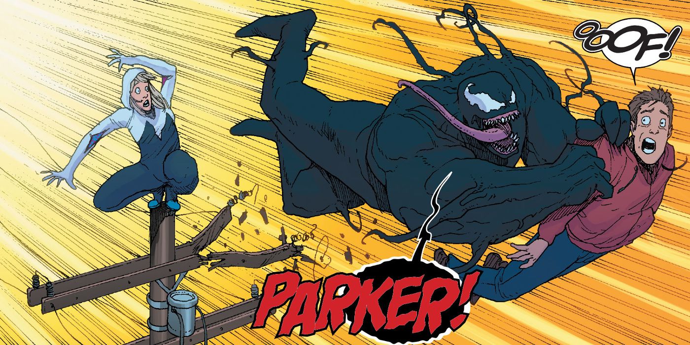 Venom attacks a powerless Peter Parker in Spider-Verse #4