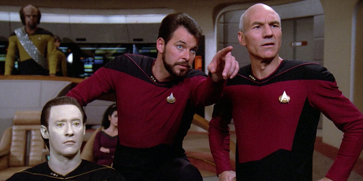 Data Riker and Picard in Star Trek: The Next Generation