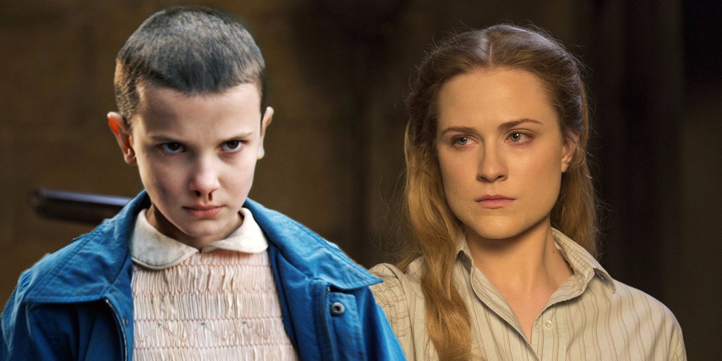 Eleven from Stranger Things imposed on a still of Dolores from Westworld