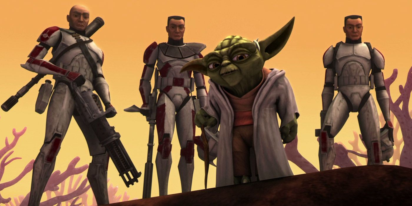 Yoda seen with his Clone Troopers during the Clone Wars