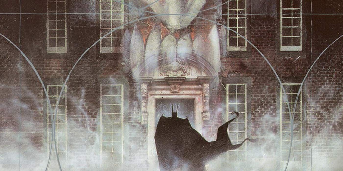 Batman approaches Arkham Asylum in DC Comics.