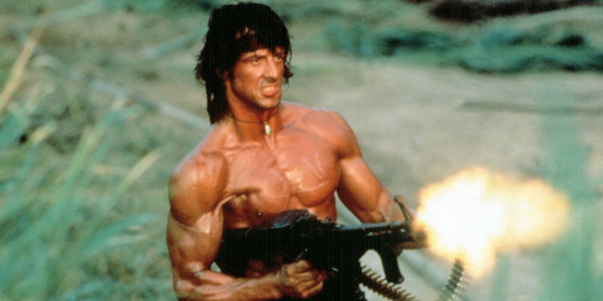Stallone as Rambo firing a gun