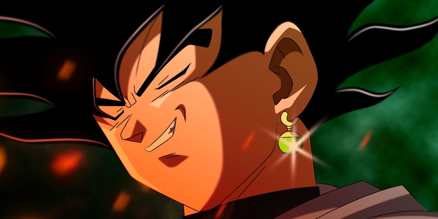 Black Goku sorrindo com os olhos fechados