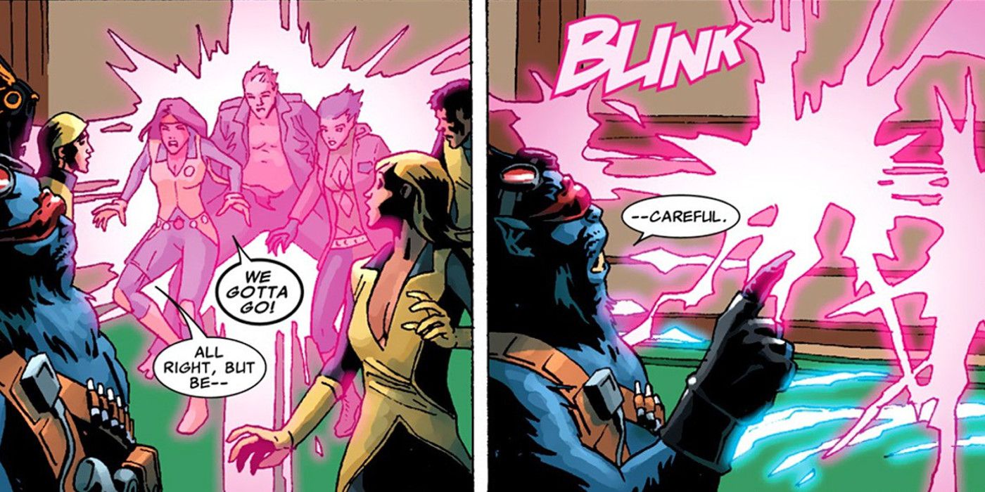 Blink teleporting away X-men in front of Beast
