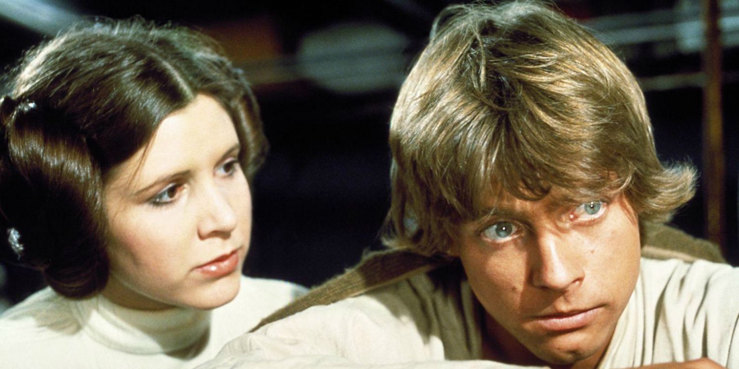 Carrie Fisher as Princess Leia Comforts Mark Hamill as Luke in Star Wars A New Hope