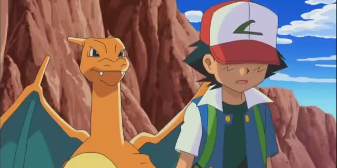 Charizard and Ash in Pokemon