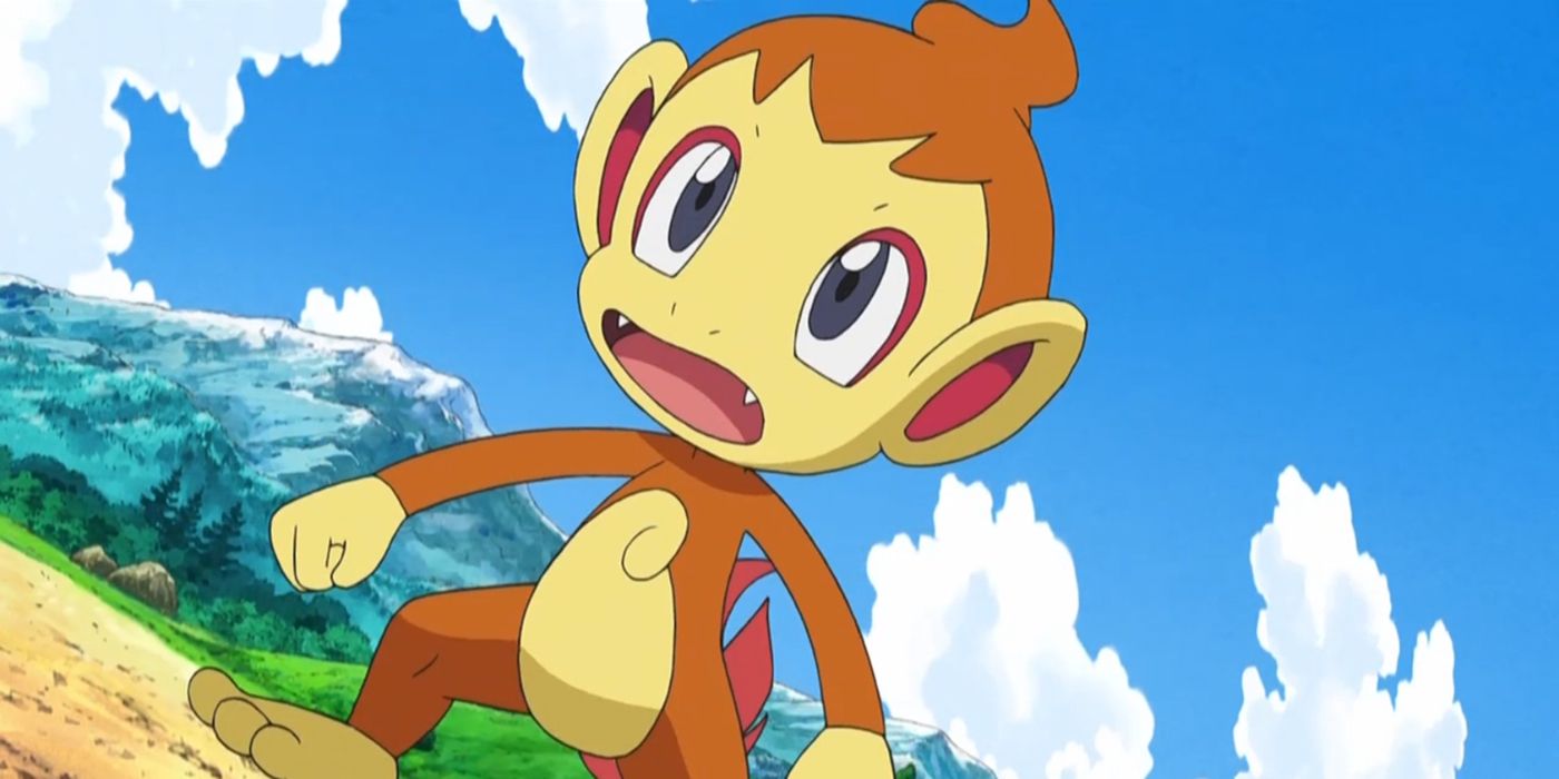 Chimchar looking surprised in the Pokémon anime