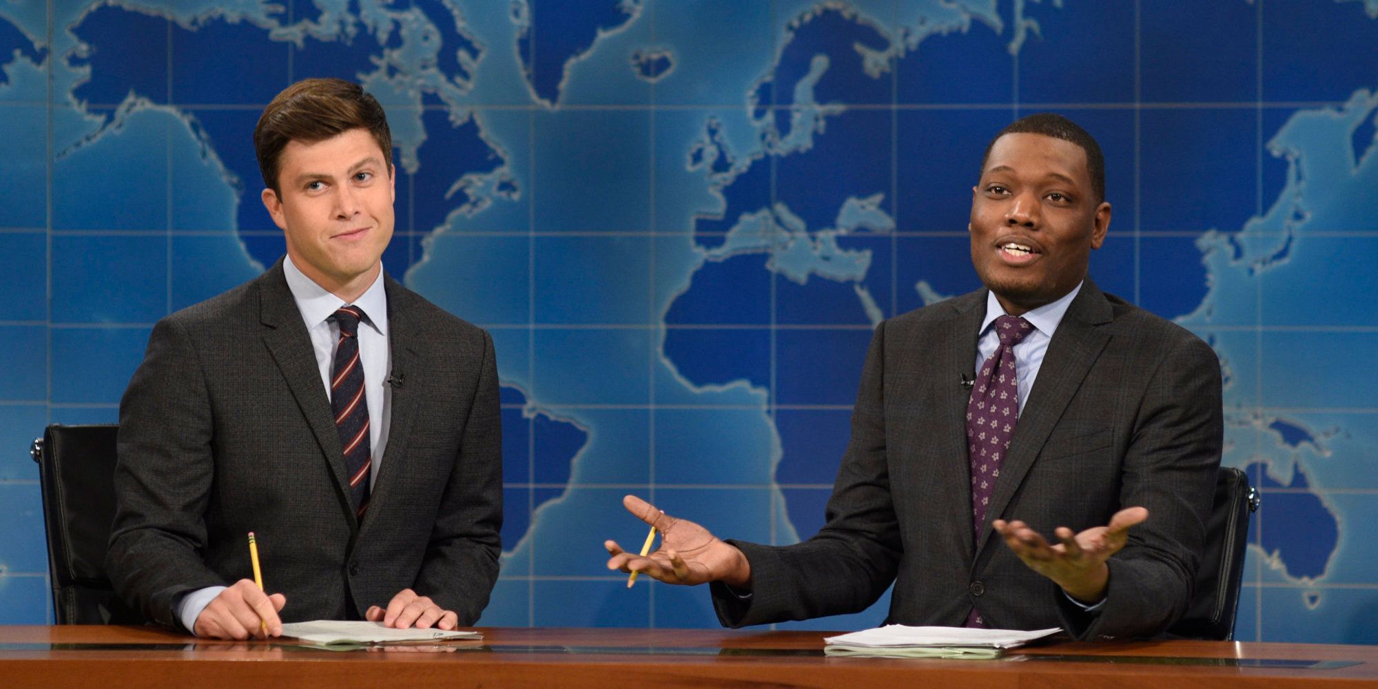 Colin Jost and Michael Che hosting Weekend Update on SNL