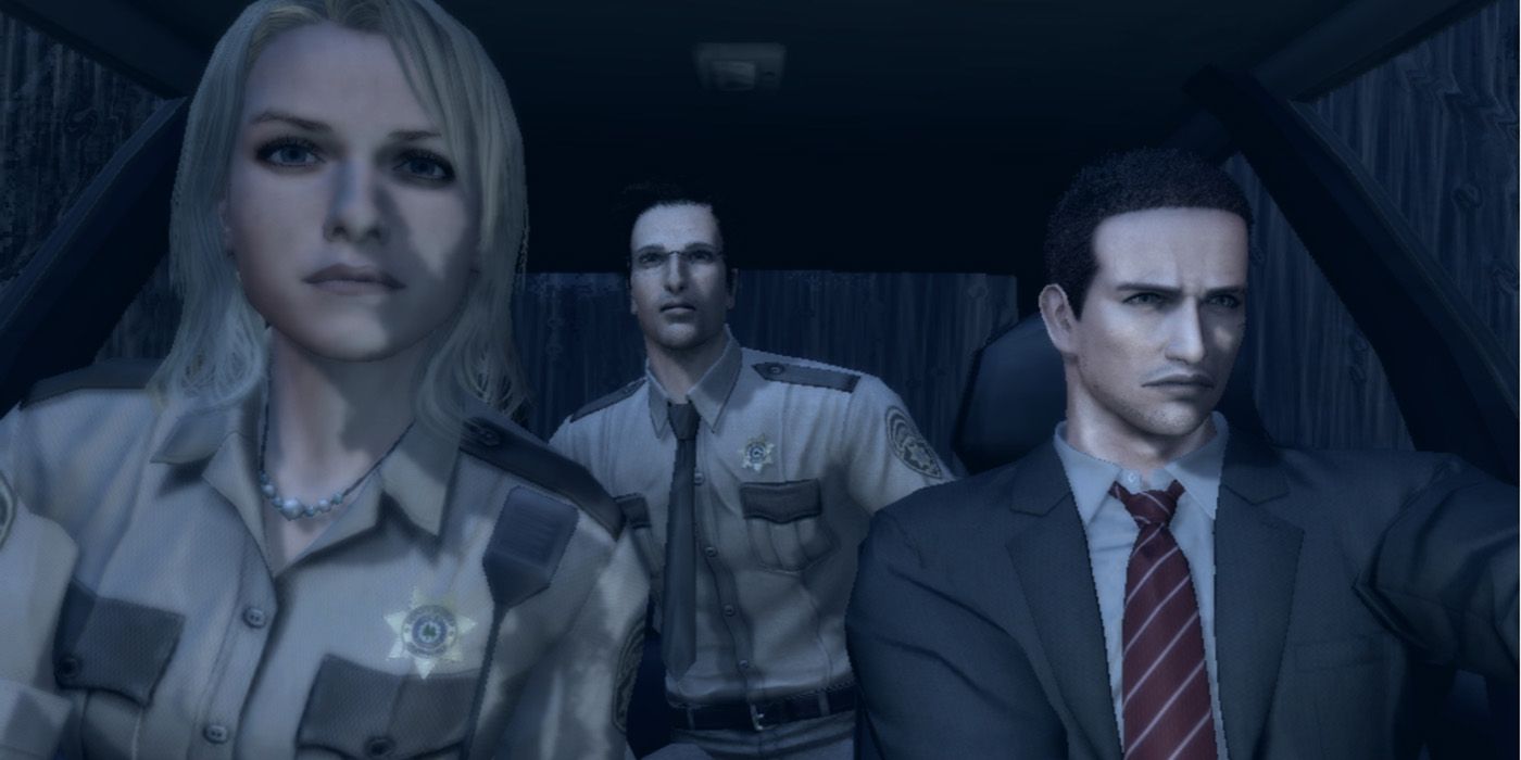 An image of the sheriffs being driven to the conflict in Deadly Premonition 