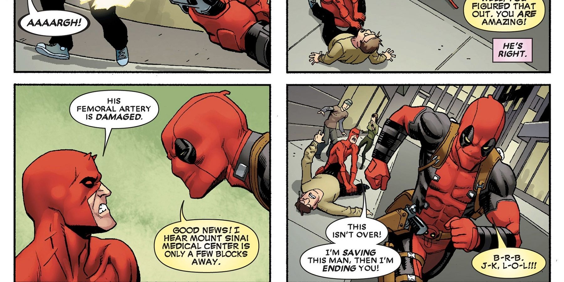 Deadpool runs from Daredevil