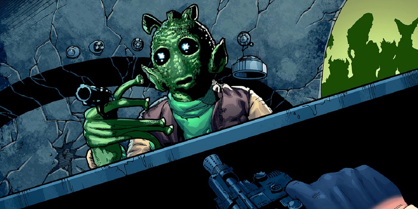 Greedo and Han Solo in the Cantina