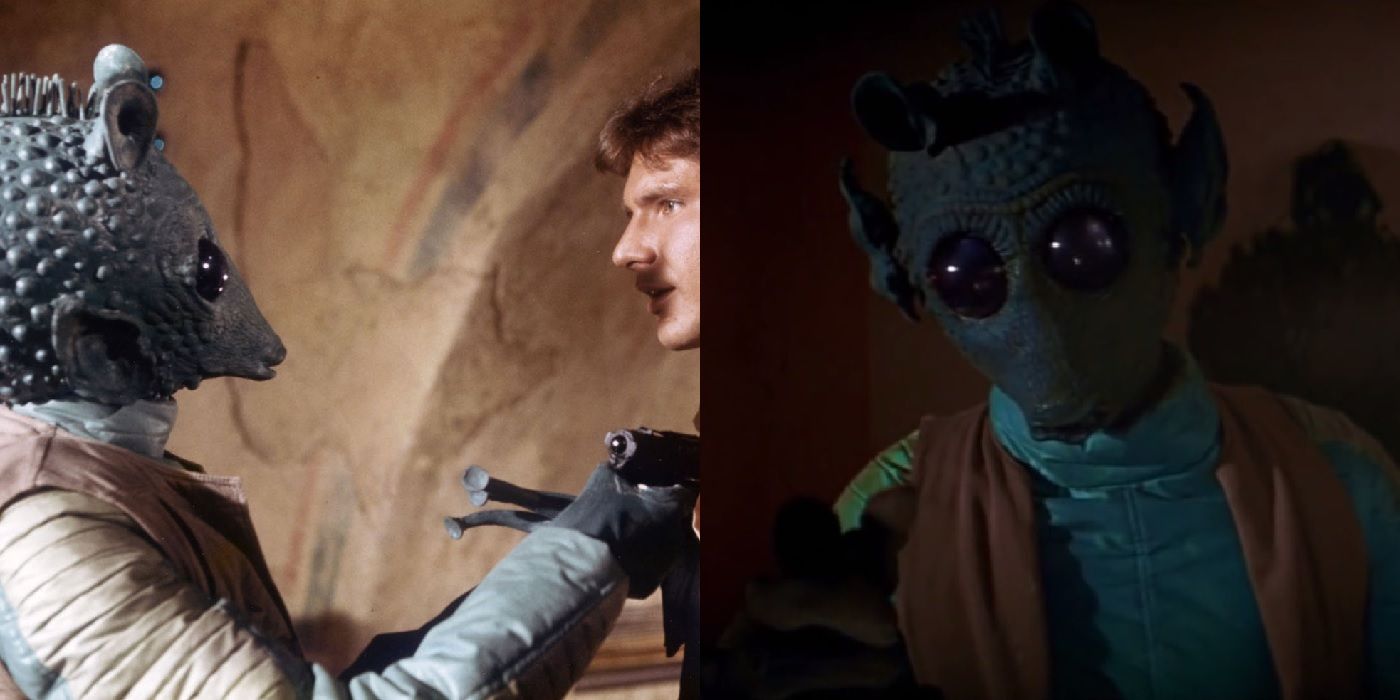 Greedo with long thin fingers and with thick fingers in Star Wars A New Hope