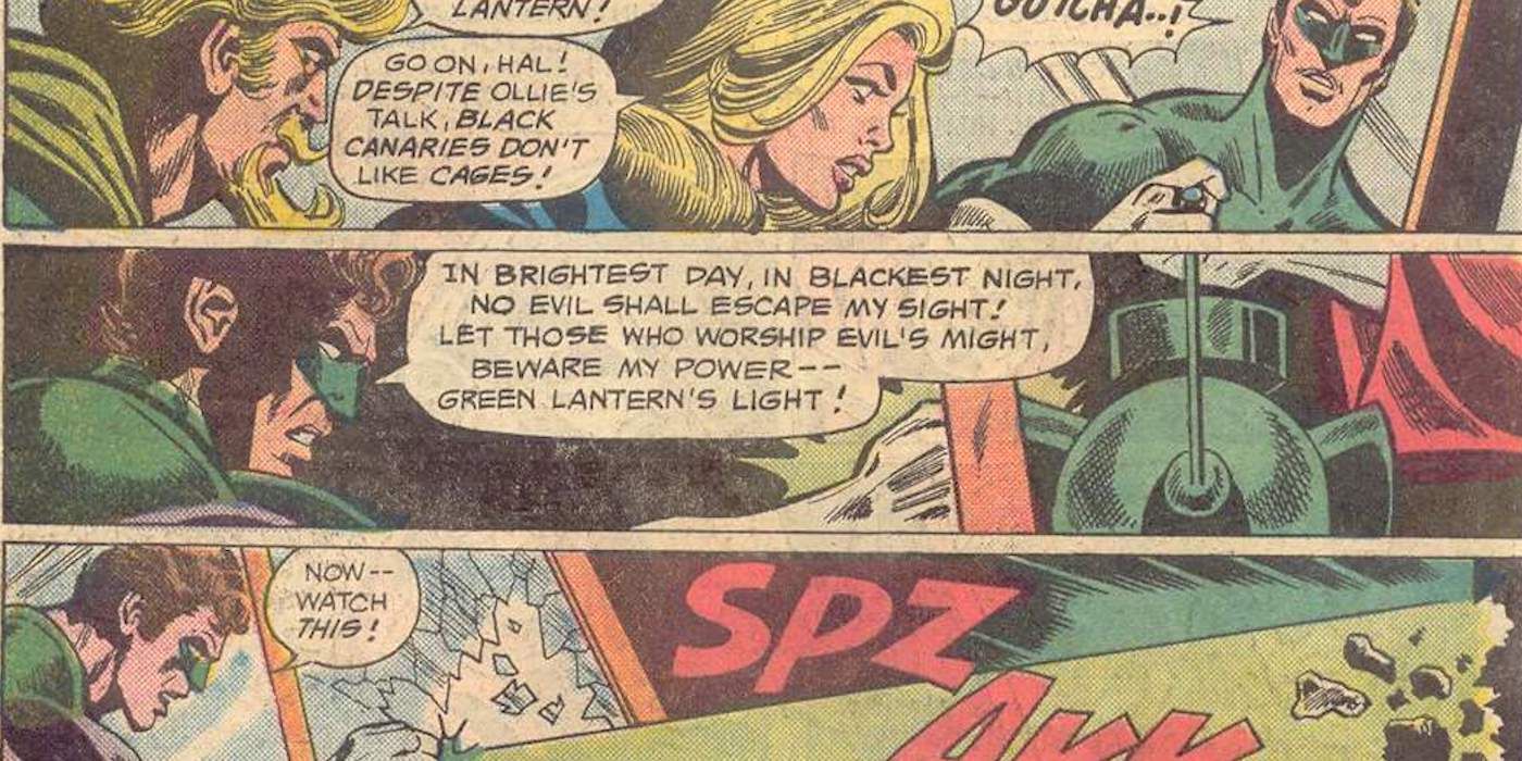 Hal Jordan recites the Green Lantern Oath while charging his ring