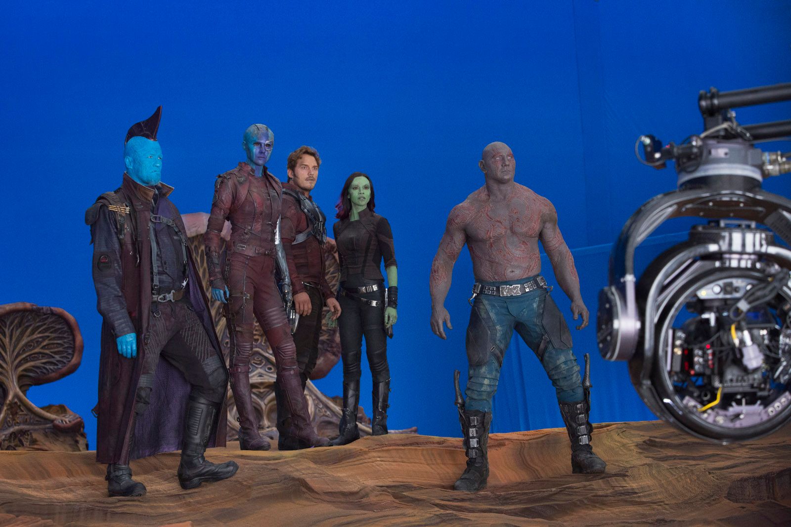 Guardians of the Galaxy 2 BTS Set Photo - Yondu Nebula with Team