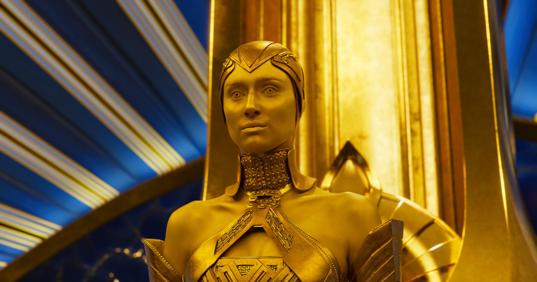 Ayesha standing next to her throne in Guardians of the Galaxy 2