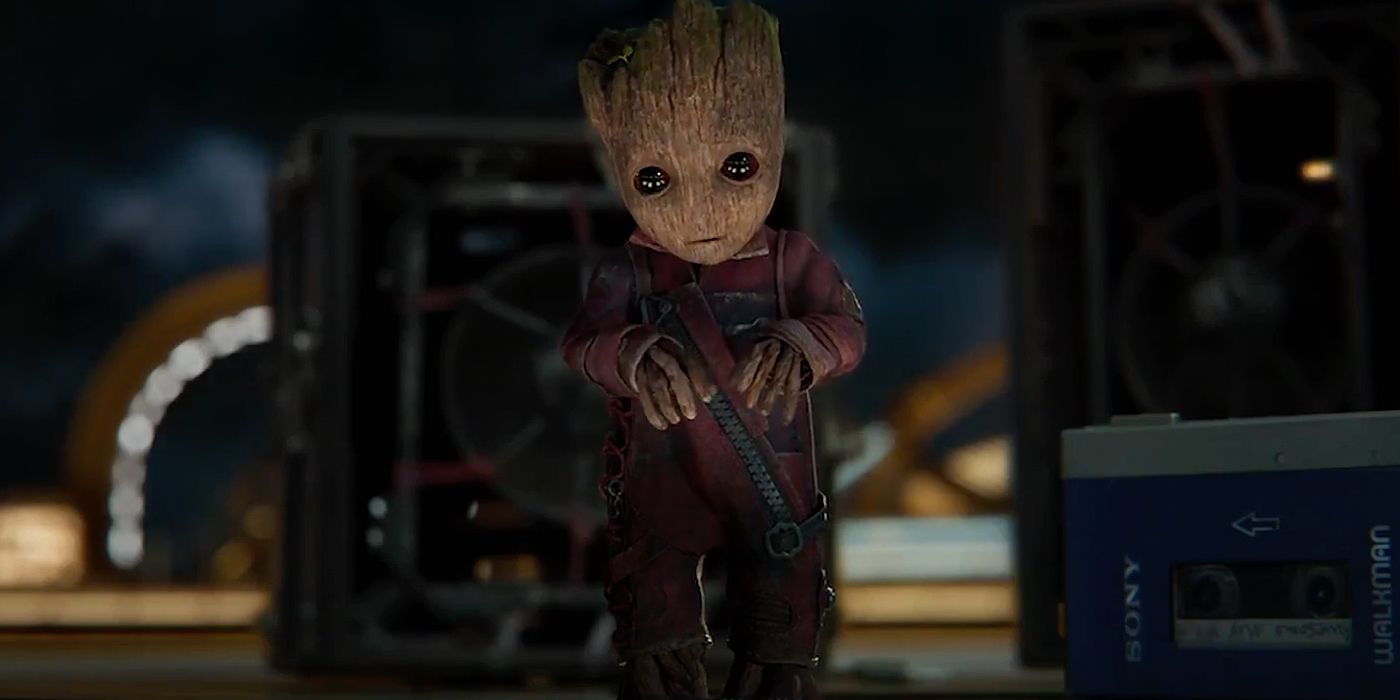 Baby Groot plugs the speakers during the opening of Guardians of the Galaxy Vol. 2