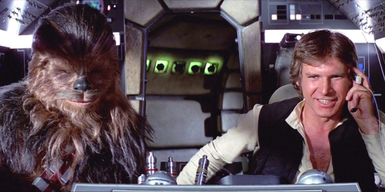 Han Solo and Chewbacca in the Millennium Falcon