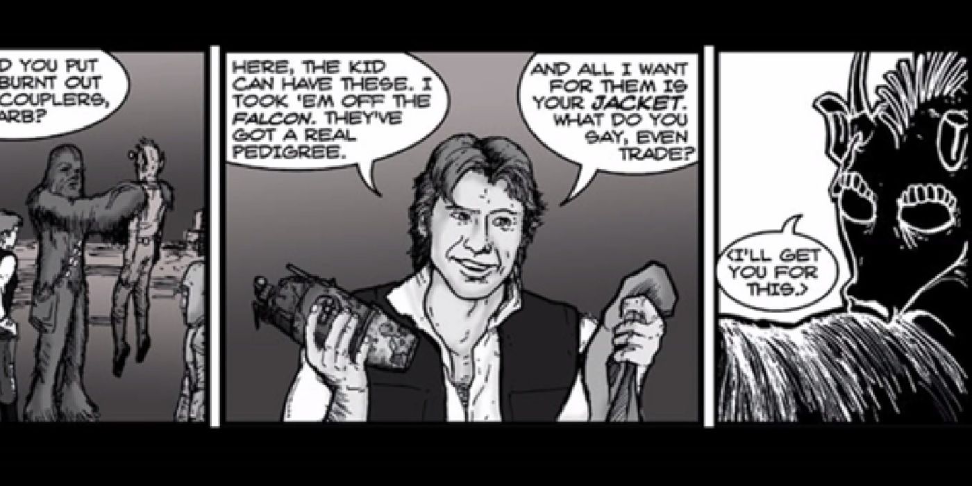 Han Solo tricking Greedo into a bad trade in A Hunter's Fate Greedo's Tale