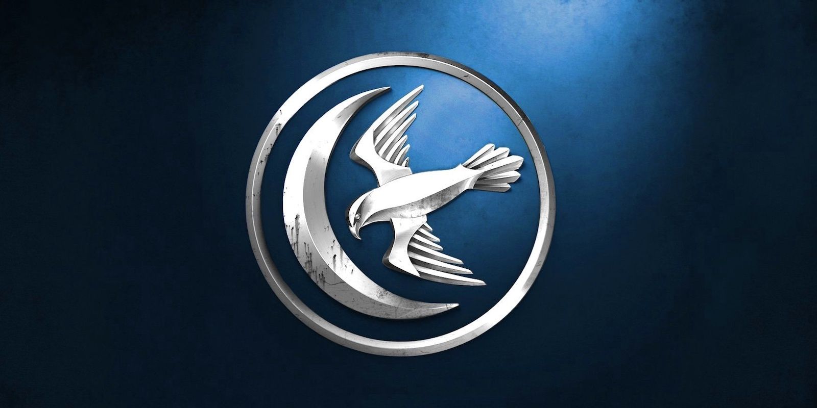 House Arryn Sigil from Game of Thrones: a silver falcon with a crescent moon on a field of blue.