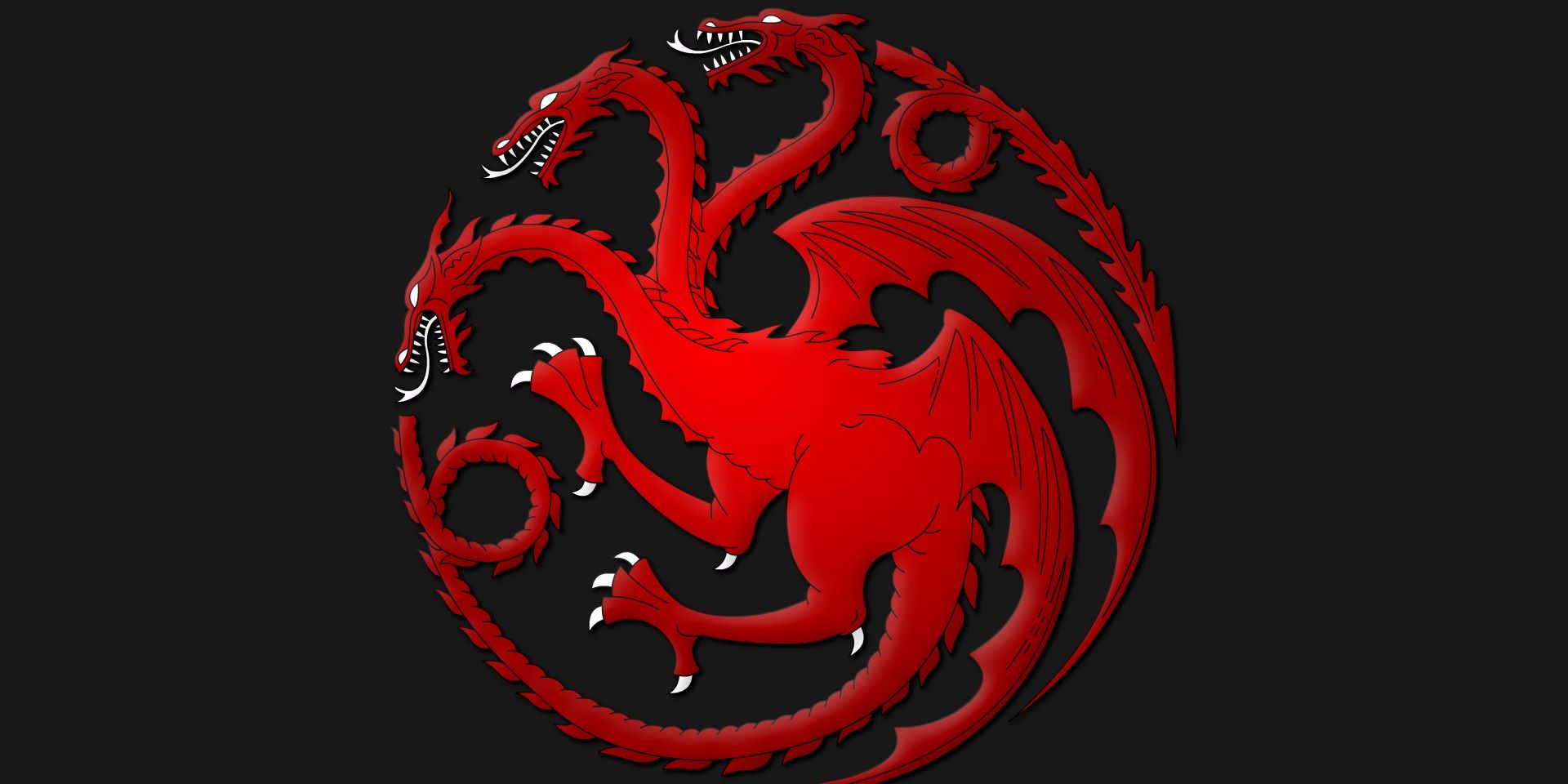 Sigilo da Casa Targaryen - um dragão vermelho de três cabeças contra um campo preto.