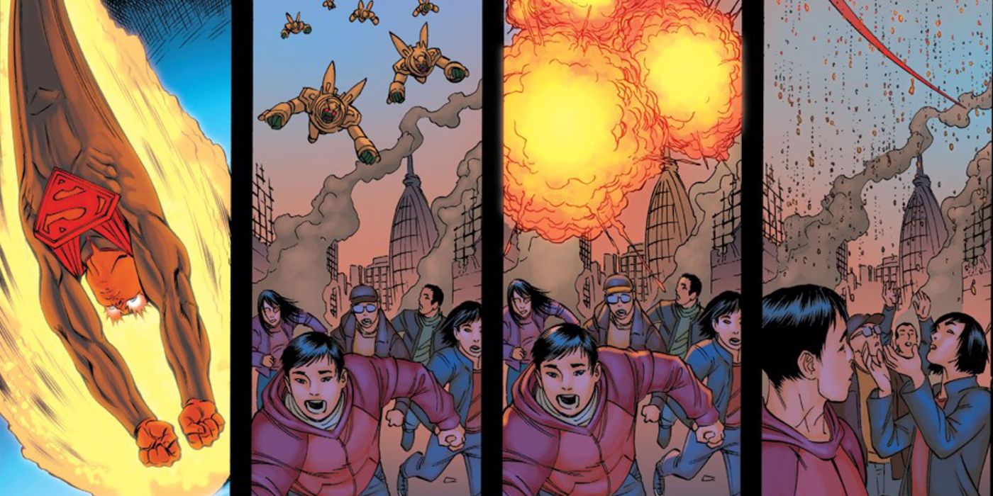 Superman destroys Darkseid's invasion force in Injustice