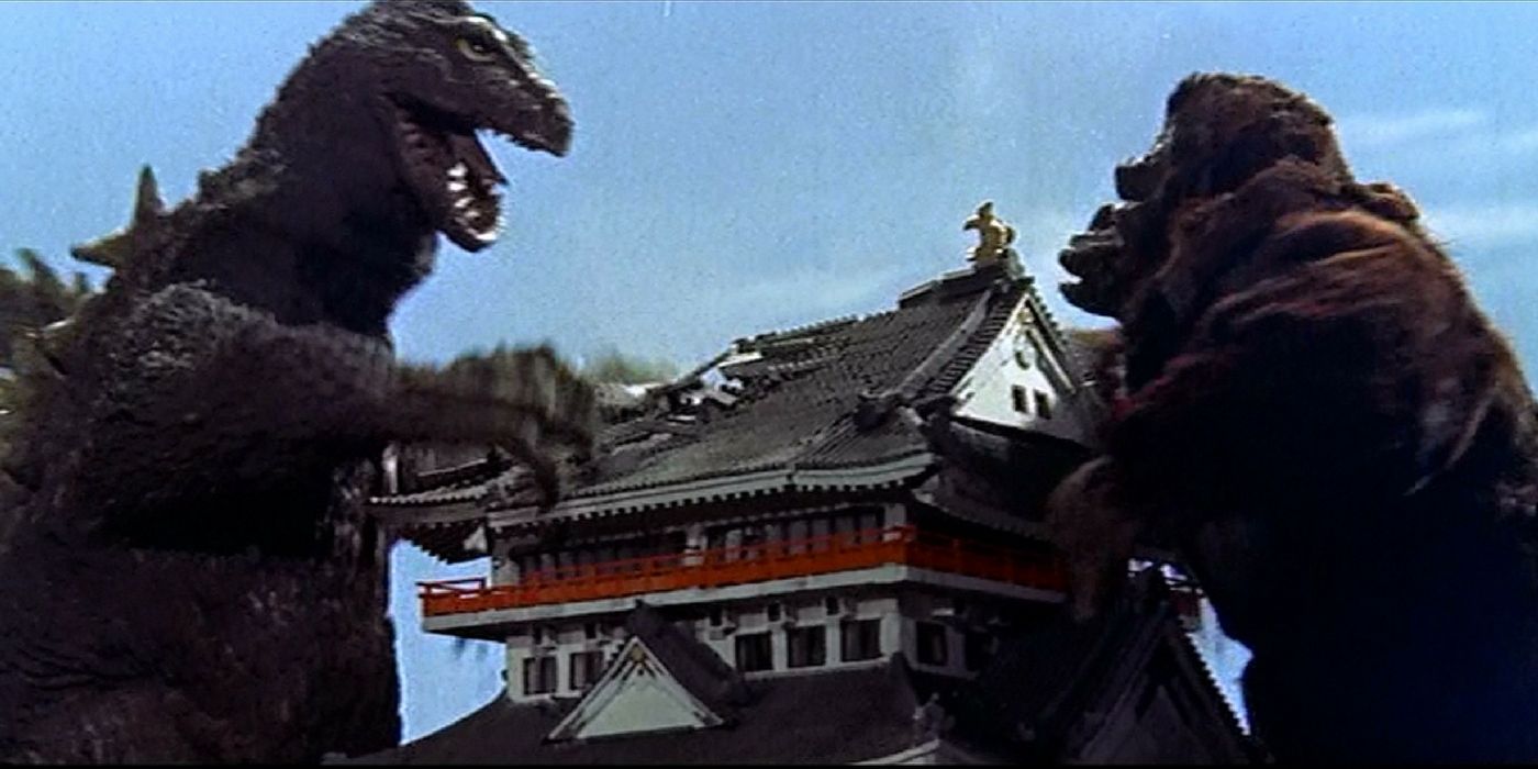 Kong and Godzilla fighting in King Kong vs Godzilla 1963