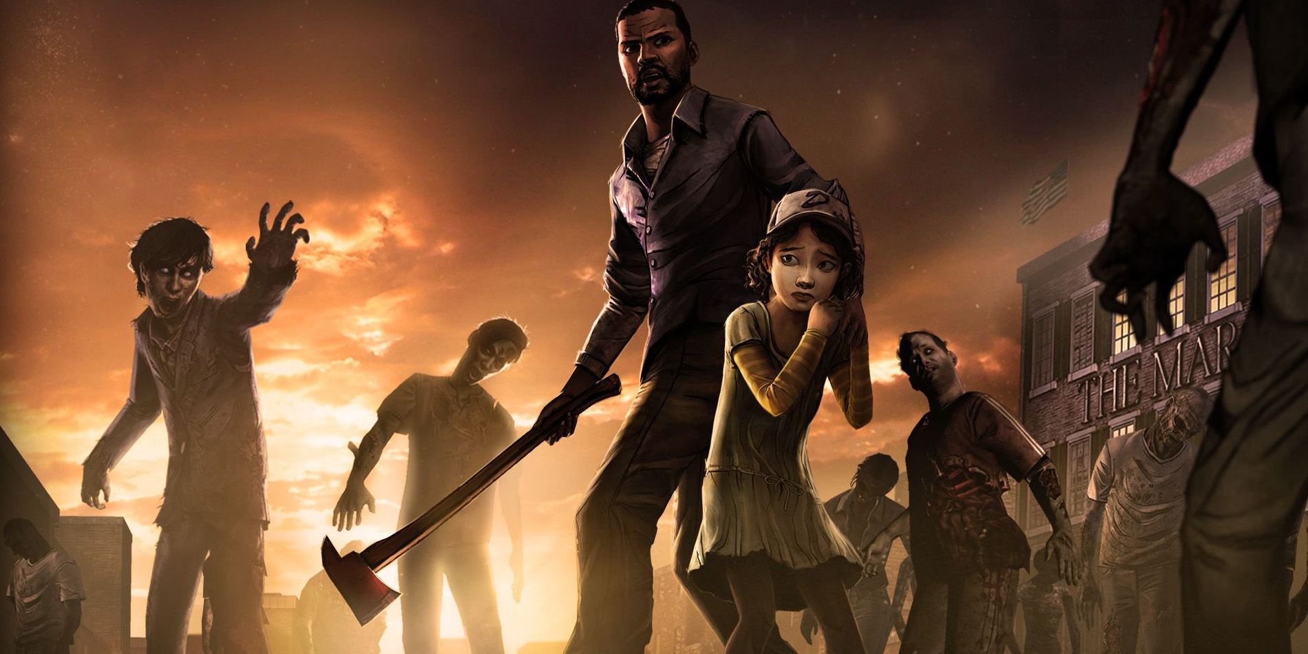Lee and Clementine in the Walking Dead season 1.