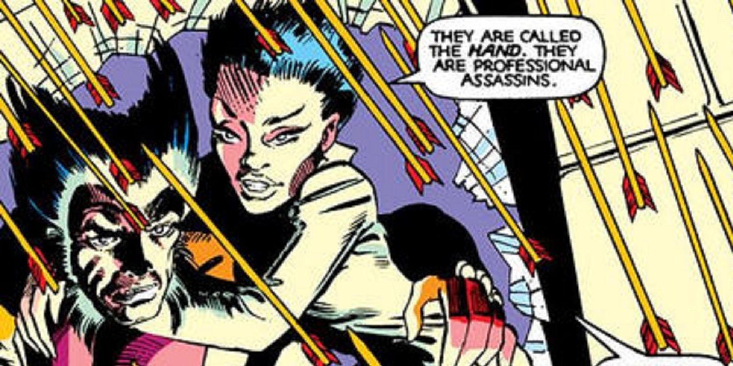 Logan and Yukio dodge arrows in Marvel Comics.