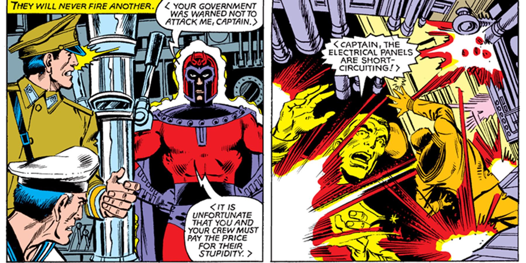 Magneto sinks a submarine in Uncanny X-Men comics