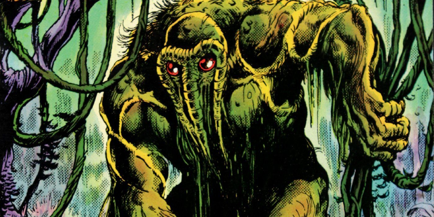 Man-Thing walks through the swamp in Marvel Comics.