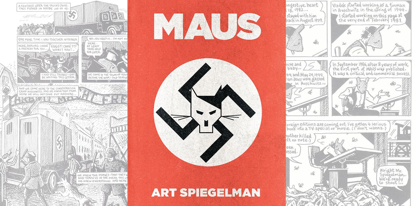 Maus book cover with a mouse's head and a Nazi swatsika.