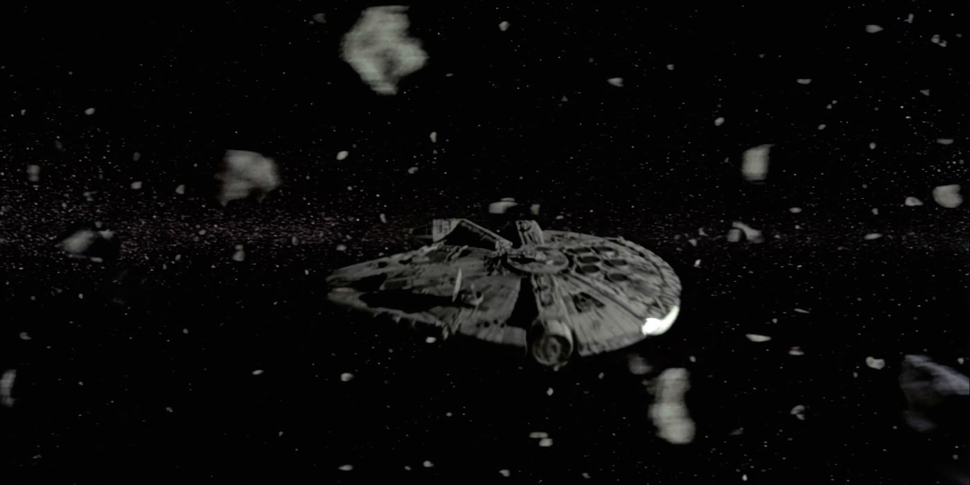 Millennium Falcon in Asteroid Field in The Empire Strikes Back