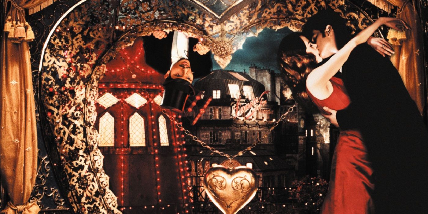 An image of Christian and Satine kissing inside the Elephant room in the Moulin Rouge