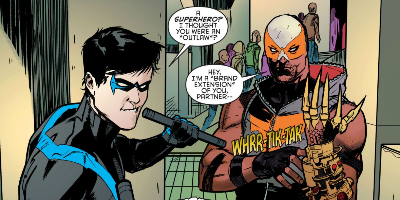 Nightwing and Raptor confront the Parliament of Owls in DC comics