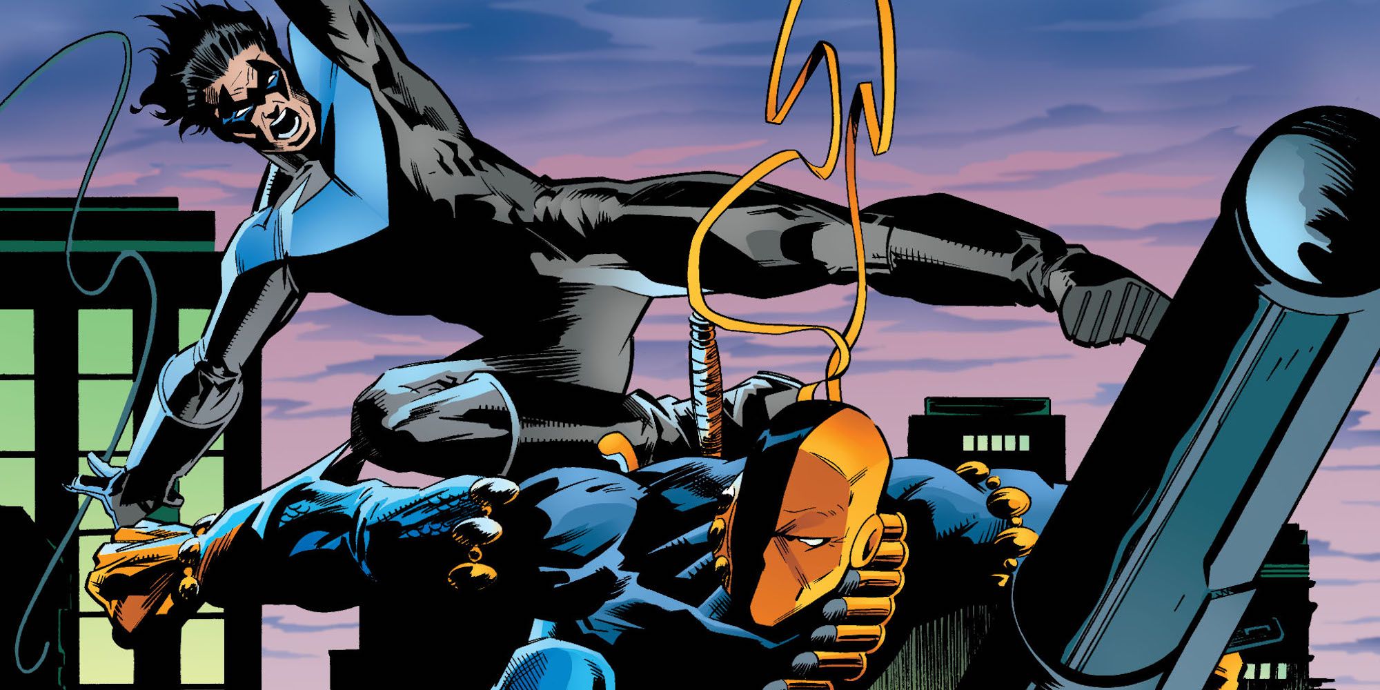 Nightwing fighting Deathstroke in DC Comics
