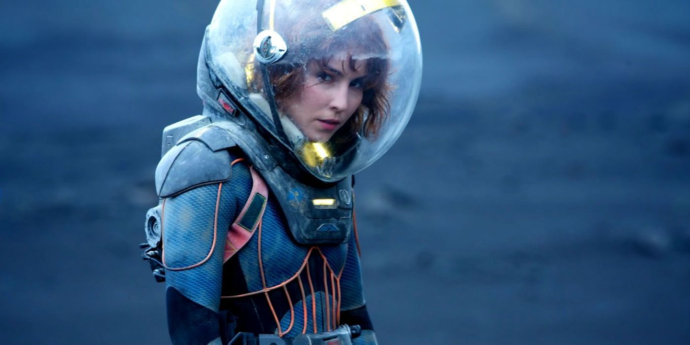 Elizabeth looks on in a space suit from Prometheus 