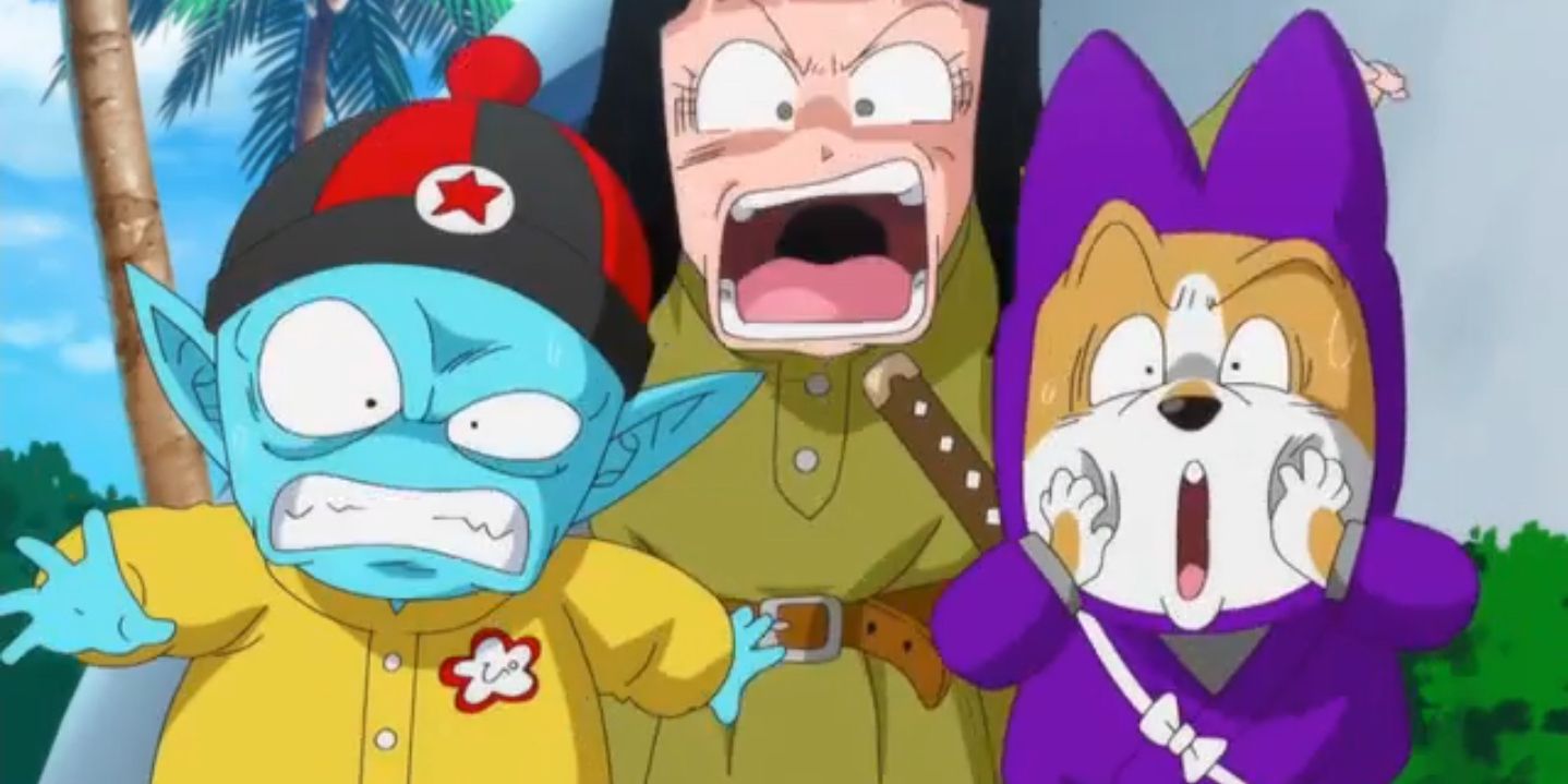 The Pilaf Gang screaming in fear in Dragon Ball Super