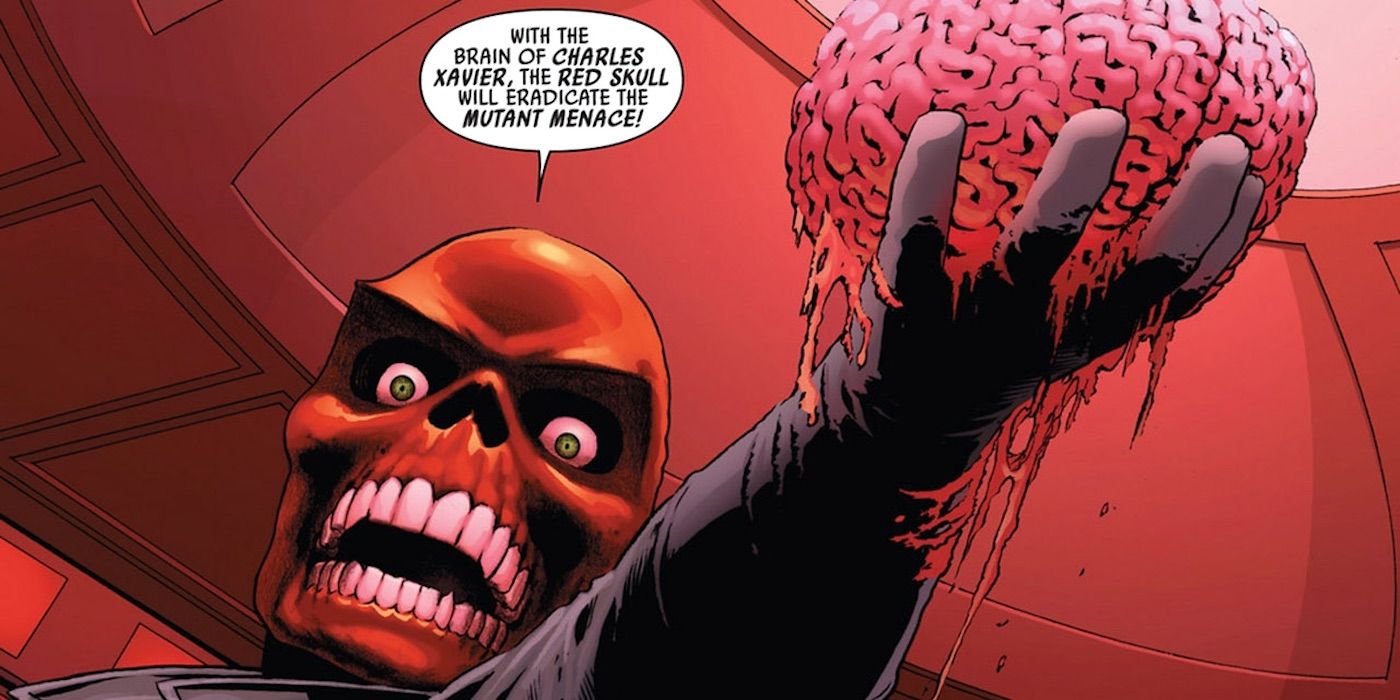 Red Skull holding the brain of Charles Xavier