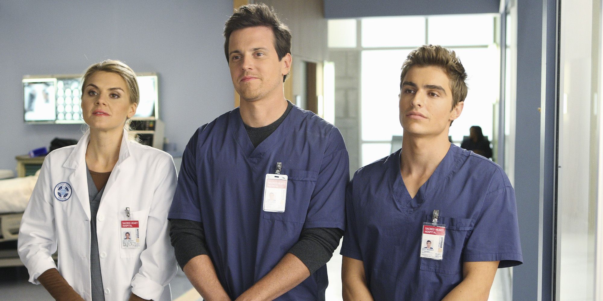 Three characters from Scrubs season 9 next to each other