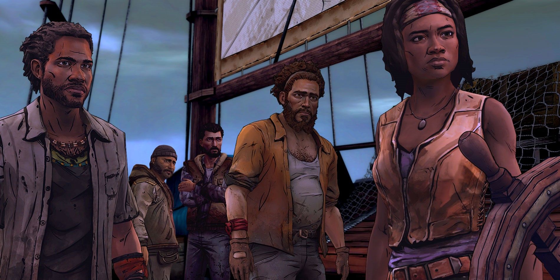 Siddiq, Pete and Michonne in The Walking Dead Telltale game