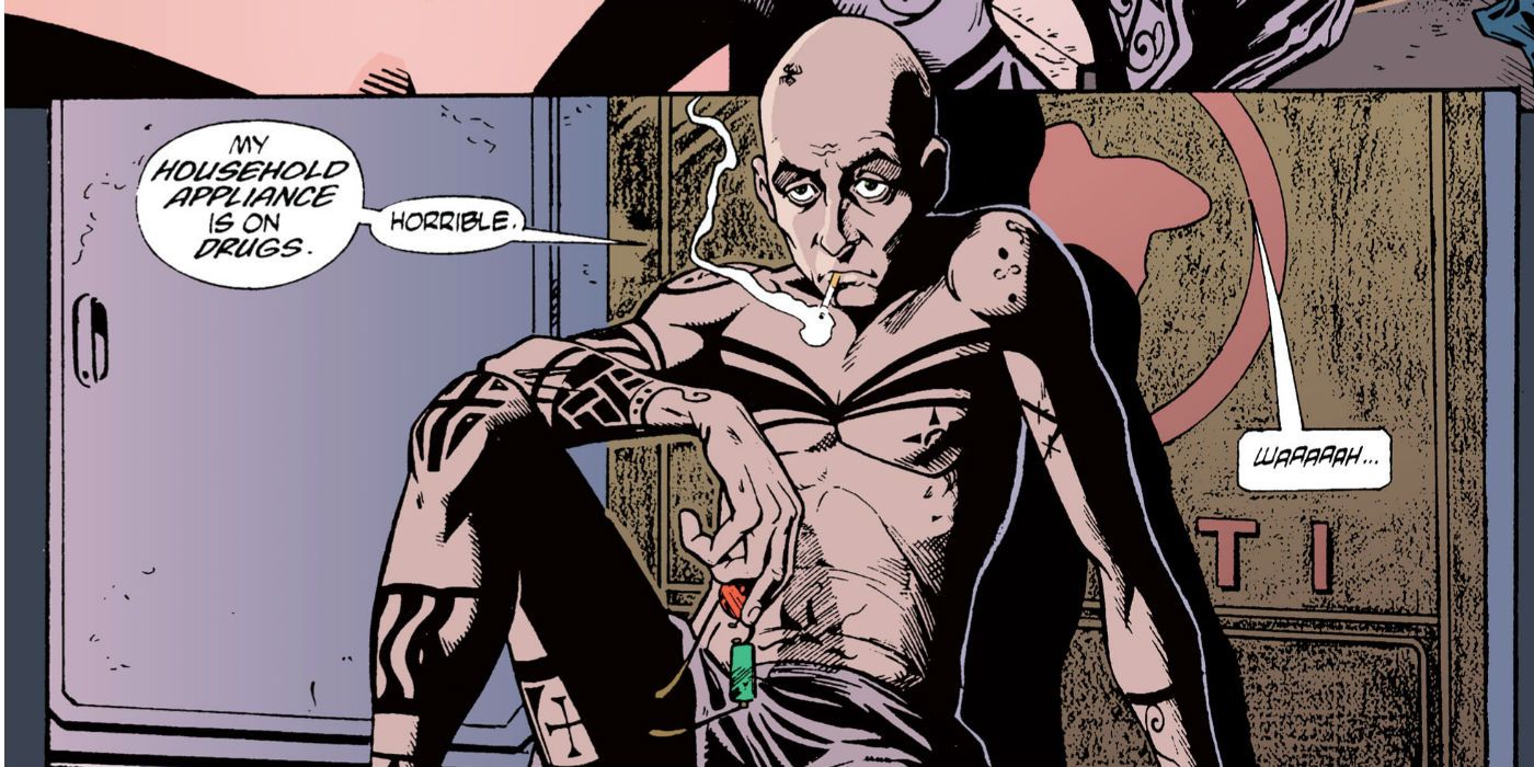 Spider Gets His Glasses From a Drug Addicted Maker in Transmetropolitan