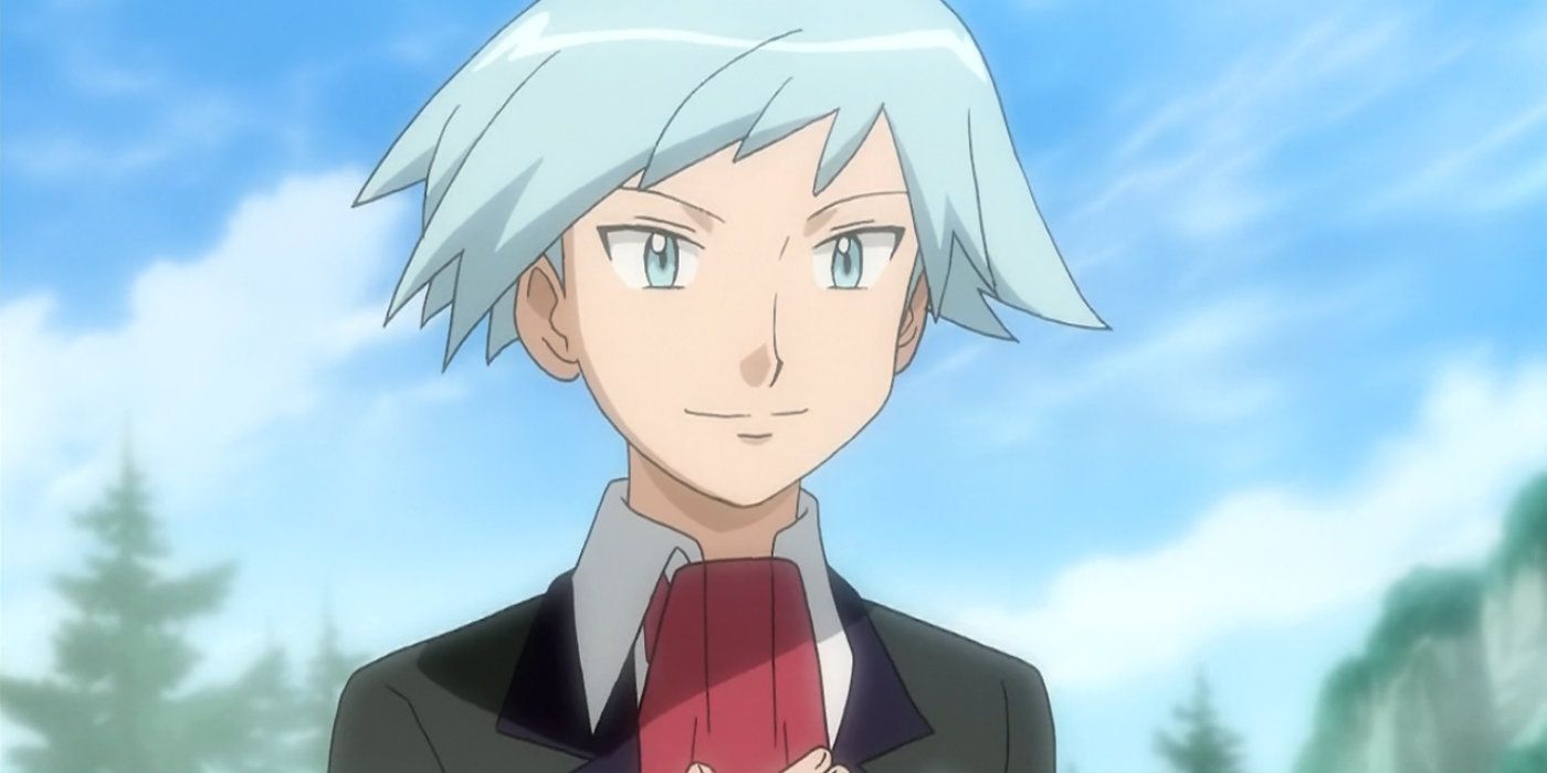 Steven Stone sorrindo no anime Pokémon