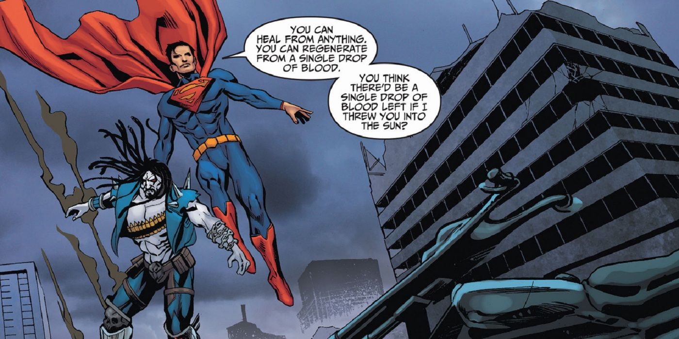 Superman threatens Lobo during Injustice