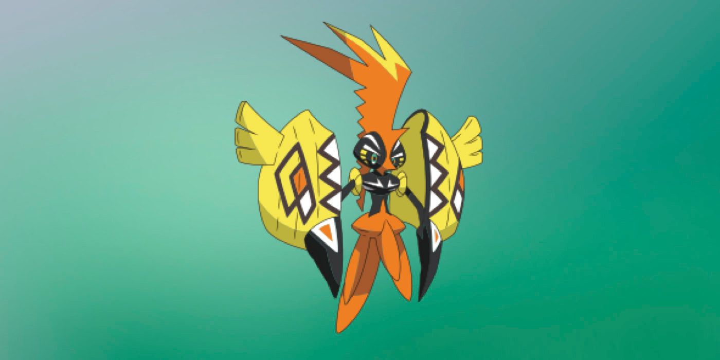 Tapu Koko from Pokemon Sun and Moon appears against a green background
