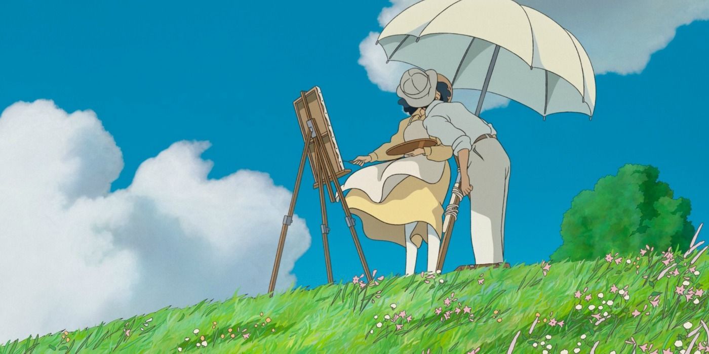 Horikoshi Jirō and Satomi Nahoko paint under an umbrella