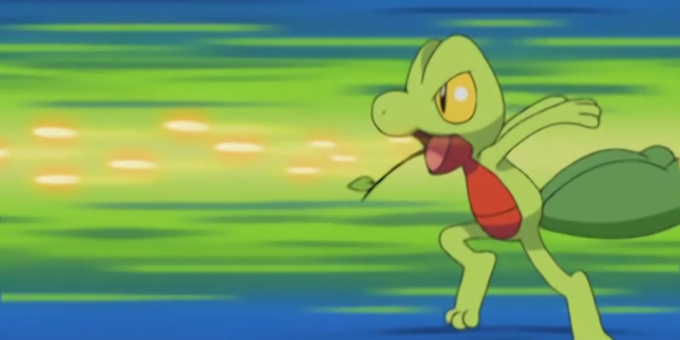 Treecko uses a grassy attack in the Pokemon anime